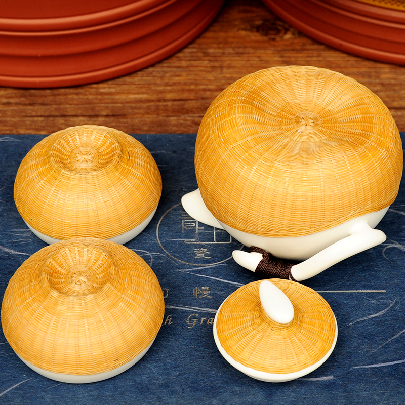 瓷胎竹编茶具非遗手工o艺成都竹丝扣瓷茶杯送老外中秋礼物品功夫