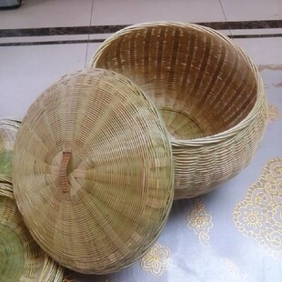 手工竹编鸡蛋筐家用圆形带盖馒头筐馍馍水果收纳筐竹篮Z竹制品包