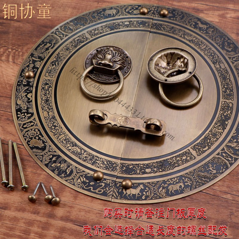 仿古大门拉手中式纯铜门环门锁把手圆形老式木Q门门栓锁插销铜配