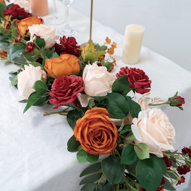 桌面装饰玫瑰花藤 欧式餐桌长条桌花成品花艺仿真花假.花壁挂布置,家居饰品,仿真花/假花,淘宝优惠券,粉丝福利购,淘宝优惠卷