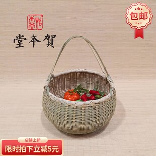 竹编篮子采摘竹篮手提篮收纳筐农家水果篮鸡蛋篮老V式菜篮子竹制