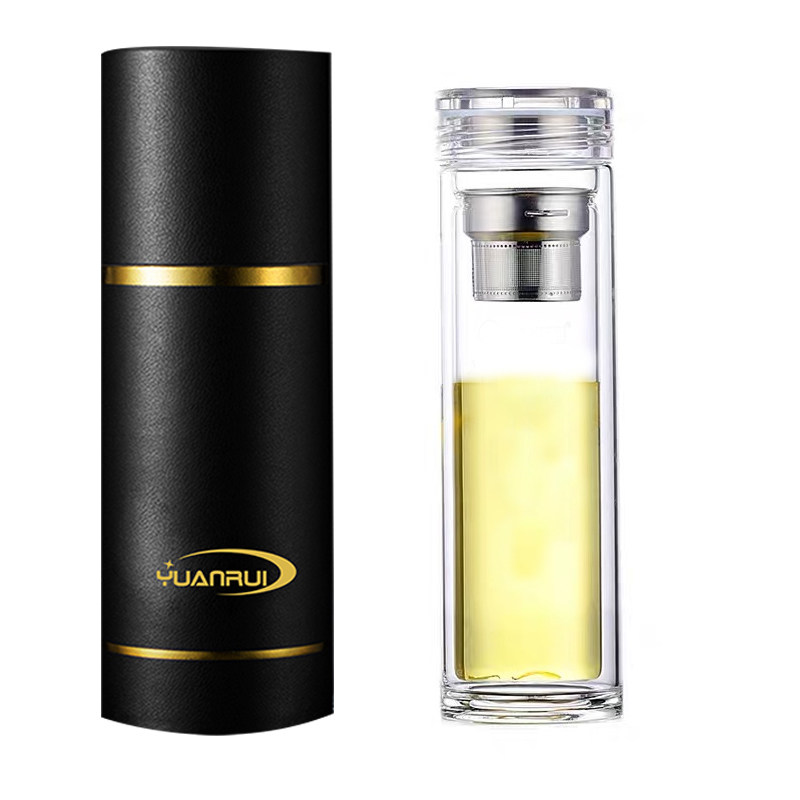 双层隔热c玻璃杯男士高档透明茶水分离泡茶杯子带滤网家用保温水