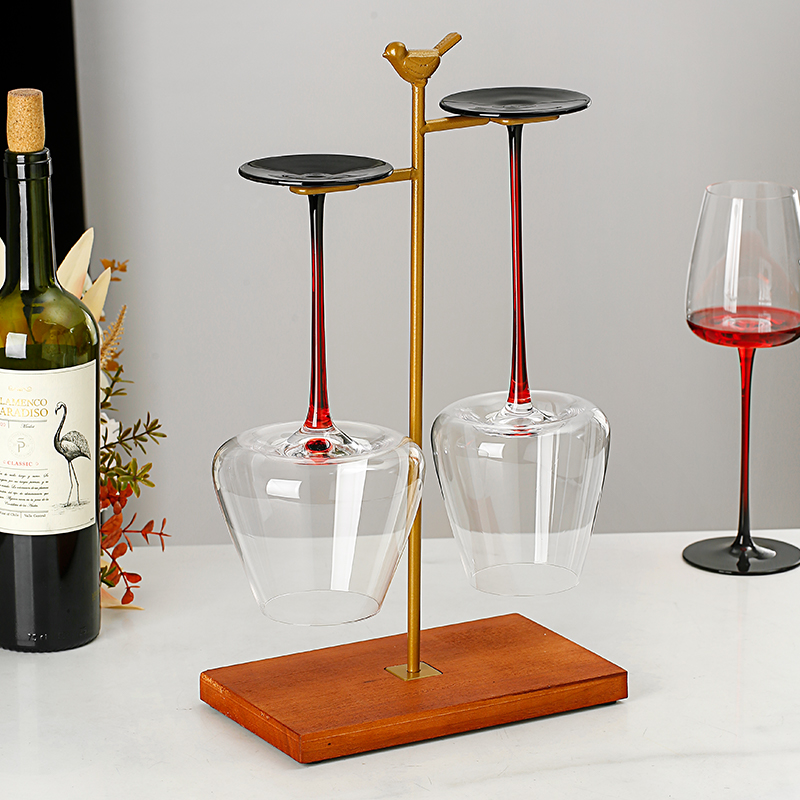 高级奢华黑领结红酒杯大肚杯勃艮第红杆水晶家用T高脚杯醒酒器套