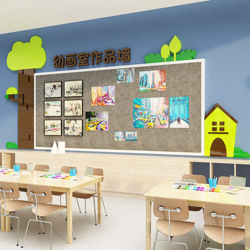 毛毡墙贴画室布置美术教室环境创材料主题作品展示U栏幼儿园面装