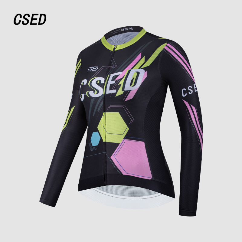 CSED春夏骑行服女长袖轻薄时尚显瘦透气自行车服套装上衣2025新款