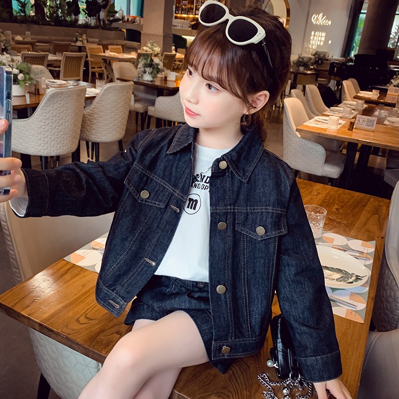 女童休闲套装春装2024新款儿童网红牛仔外套短裤时髦小女孩两件套