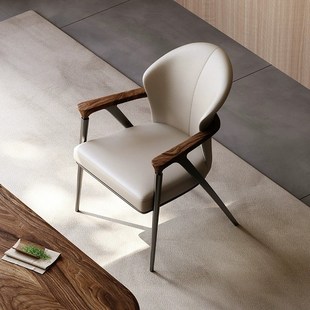 意式轻奢实木扶手茶椅茶台主人椅茶桌客人椅2024新款茶桌靠背椅子