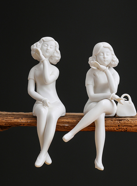 创意新中式陶瓷人物侍女工艺品玄关电视柜摆件禅意软装家居饰品