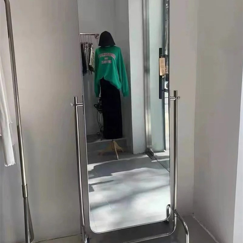 设计师可移动调节显瘦北欧全身镜不锈钢穿衣镜落地服装店全身镜子