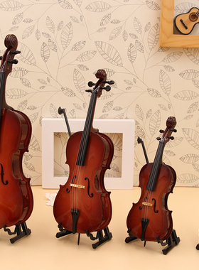 手工制作迷你大提琴模型25cm带支架礼盒娃娃乐器礼品送情侣老师