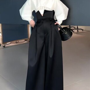大码 小个子洋气显瘦流行休闲裤 宽松黑色西装 女秋冬新款 直筒裤 法式