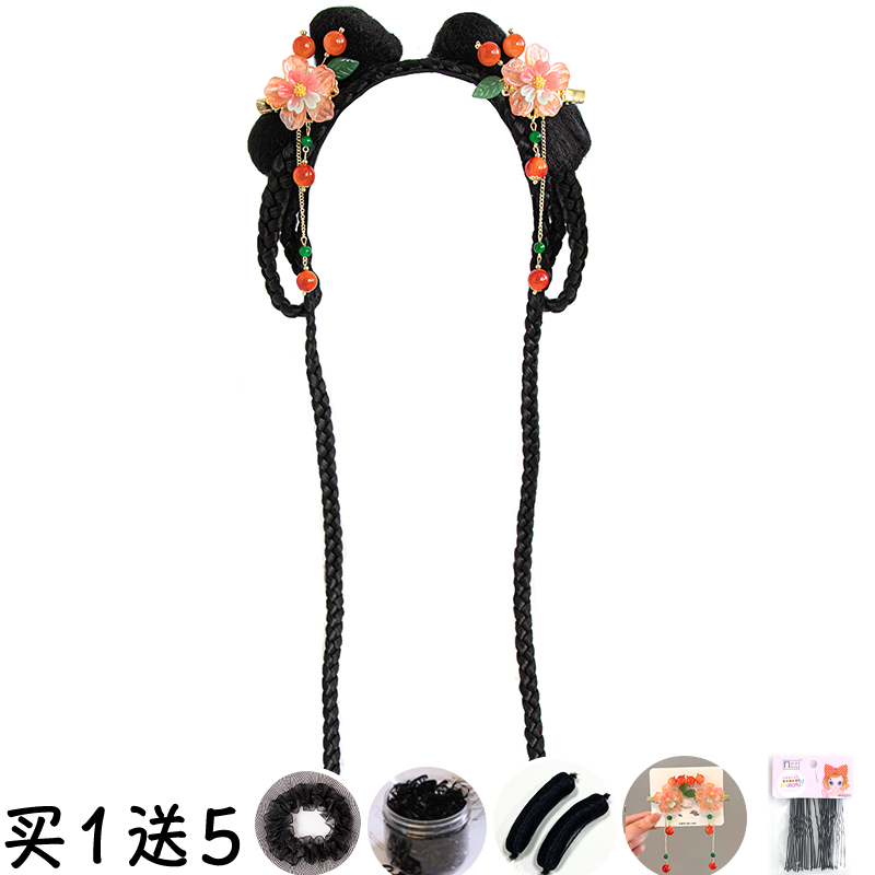 儿童汉服头饰假发发包女童古风小蒹葭懒人发箍发髻小女孩古装发饰