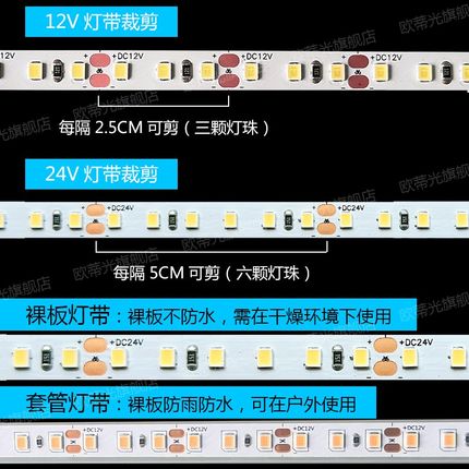 LED12V中性光灯带自然光24伏4500K灯带自粘家装线形无频闪灯带条