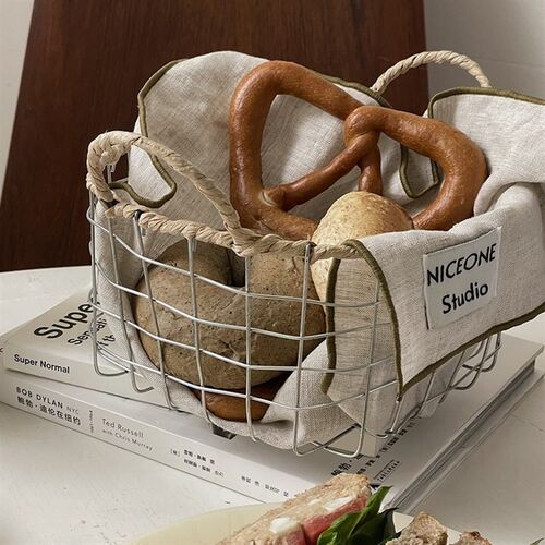 ins铁艺编织收l纳篮桌面零食杂物收纳筐水果面包储物篮手工手提篮