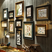 鹿头挂墙玄关组合画免打 饰客厅餐厅相框墙欧式 实木美式 照片墙i装