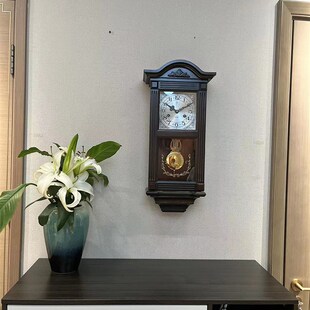 实木纯铜机械挂钟整点半点报w时上链发条老式怀旧客厅钟表中式复