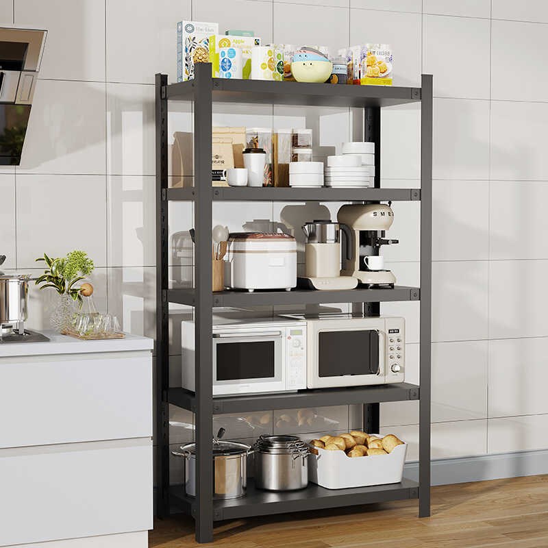 厨房置物架微波炉碗碟收纳餐具盘子烤箱储K物架落地式多层黑色架