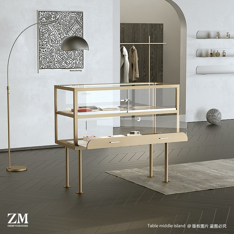 不锈钢金色珠宝玻璃柜台精品首饰品展示柜M文玩玉器陈列柜橱窗样