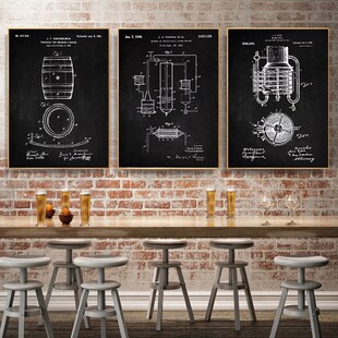 威士忌蒸馏制作工艺装饰画鸡尾酒设计图纸装饰画U酒吧工业风挂画