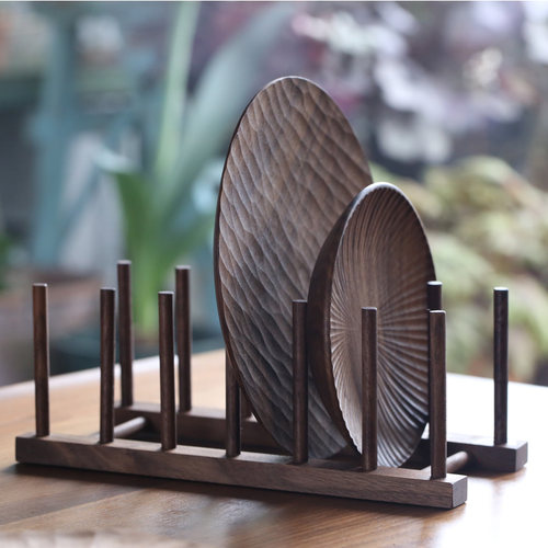 盘子架 盘子收纳架子 黑胡桃木 餐盘架厨房Y砧板沥水架子