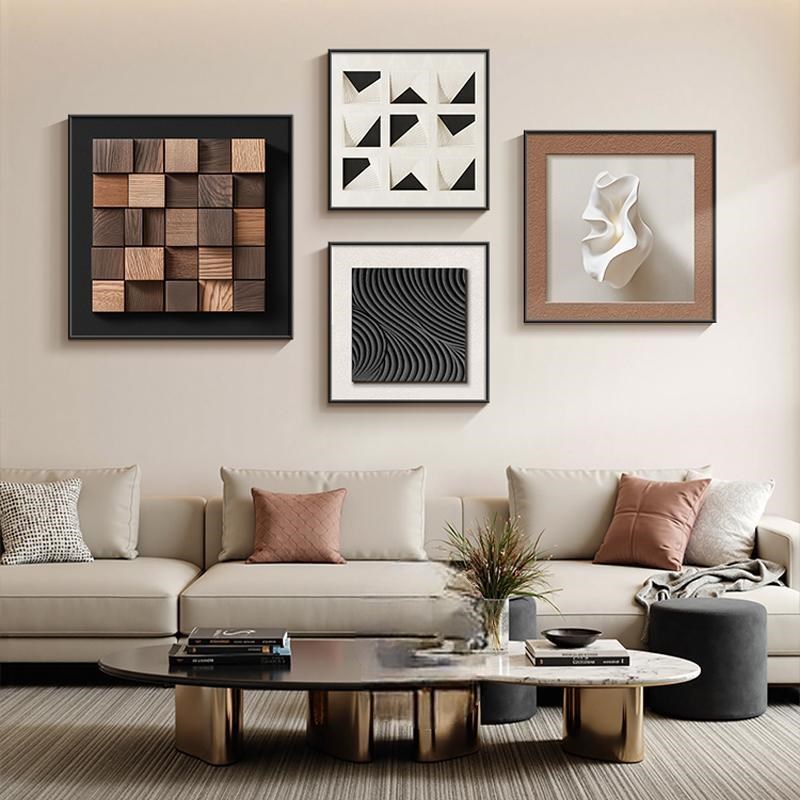 几何抽象客厅装饰画 l画轻奢高级感大白墙沙发背景挂画 画立体感图片