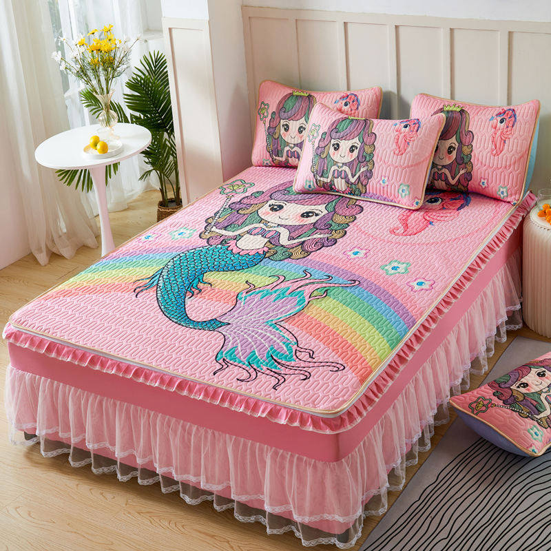 夏季床裙款乳胶i凉席三件套可水洗拆卸儿童卡通空调冰丝席子1.8m,床上用品,乳胶席,淘宝优惠券,粉丝福利购,淘宝优惠卷
