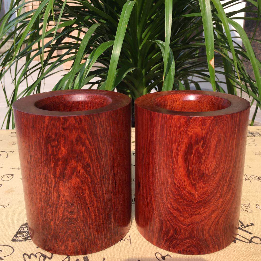 红木笔筒12.5*10缅甸花梨实木大果紫J檀整木中式笔插客厅书桌收纳