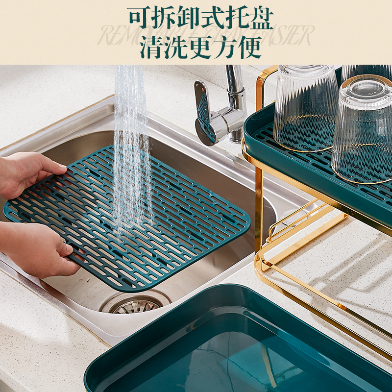 水杯收纳置物架子家用客s厅放茶杯玻璃沥水双层咖啡杯托盘餐桌面