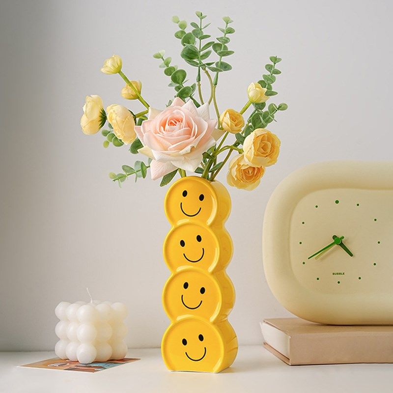 创意卡通笑c脸陶瓷花瓶摆件儿童房客厅插花花器个性置物托盘ins风,家居饰品,桌面摆件,淘宝优惠券,粉丝福利购,淘宝优惠卷