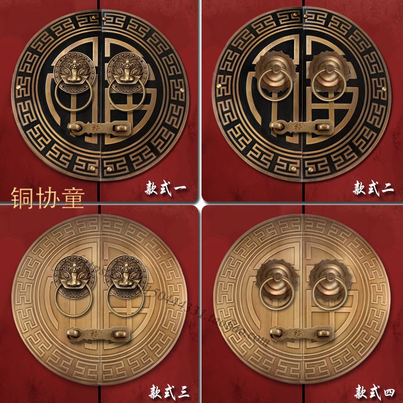 中式纯铜兽头门环门锁大门门栓A插销仿古别墅木门门闩大拉手把手