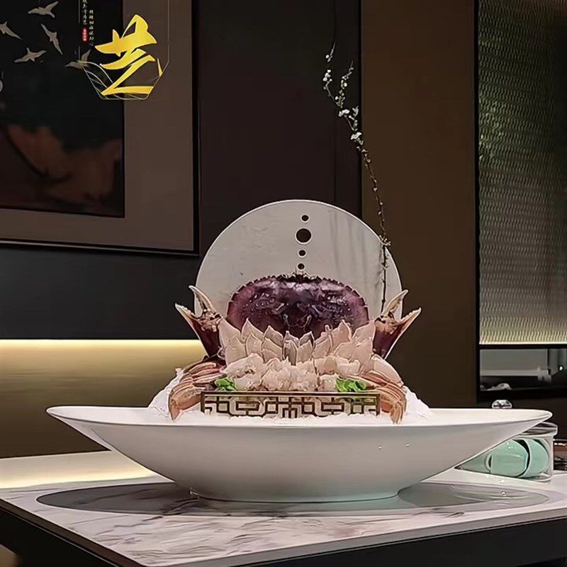 高颜值陶瓷刺身火锅拼盘海t鲜姿造大碗帝皇蟹三纹鱼意境菜干冰餐