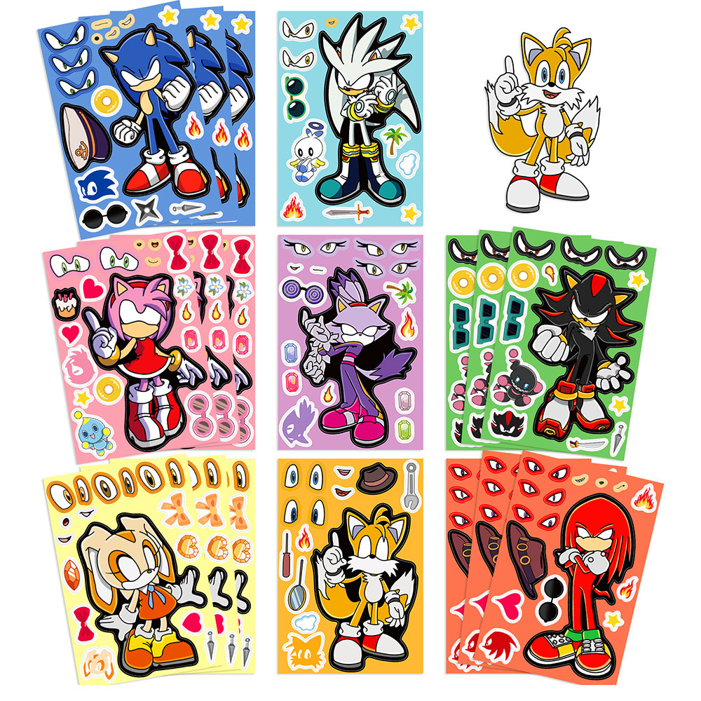 16张卡通刺猬索尼克拼图贴纸个性创意儿童益智拼贴手账桌面贴画,文具电教/文化用品/商务用品,贴纸/立体贴纸,淘宝优惠券,粉丝福利购,淘宝优惠卷