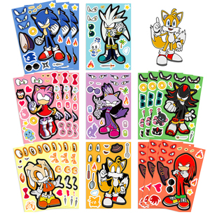 16张卡通刺猬索尼克拼图贴纸个性创意儿童益智拼贴手账桌面贴画