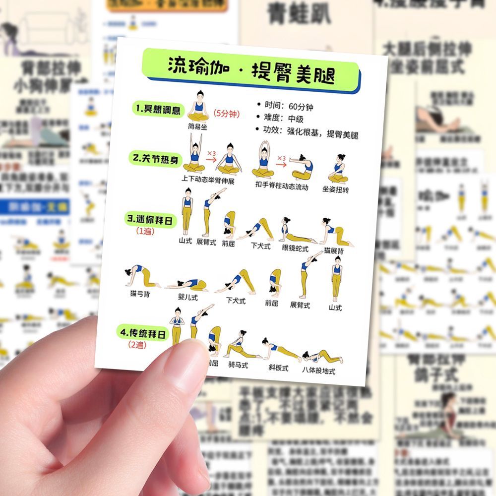 升级超大张】常见瑜伽练习贴画局部线条塑造身体塑形减脂diy贴纸