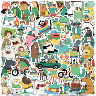 100张童话动物贴纸卡通插画可爱搞怪斑马狮子涂鸦彩绘装饰小贴画