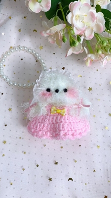 原创手作甜美可爱小兔子小狗狗立体扭扭蝴蝶结粉裙子珍珠链挂件