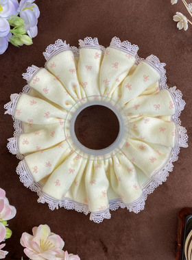 大肠发圈bm原创手作奶黄色蕾丝边甜美可爱蝴蝶结肠圈头绳韩系ins