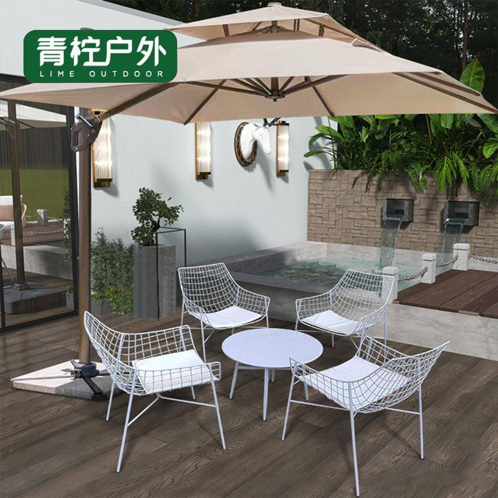 户外桌椅组合简约带伞售楼部洽谈阳台庭院不锈钢休闲现代铁艺椅子