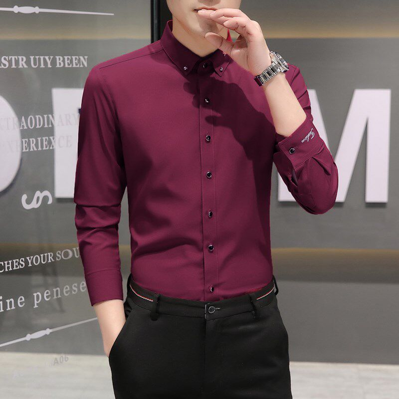 白衬衫男长袖修身免烫新商务正装高级感新郎伴郎结婚西装衬衣白色