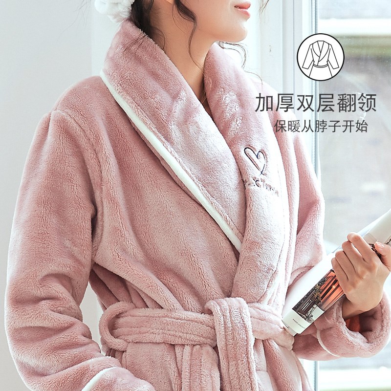 睡袍女冬珊瑚绒睡衣冬季长款浴衣新娘晨袍冬天加厚保暖法兰绒浴袍