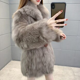 有口袋春冬新款皮草外套女中长款加厚加绒冬季时尚显瘦毛毛绒大衣