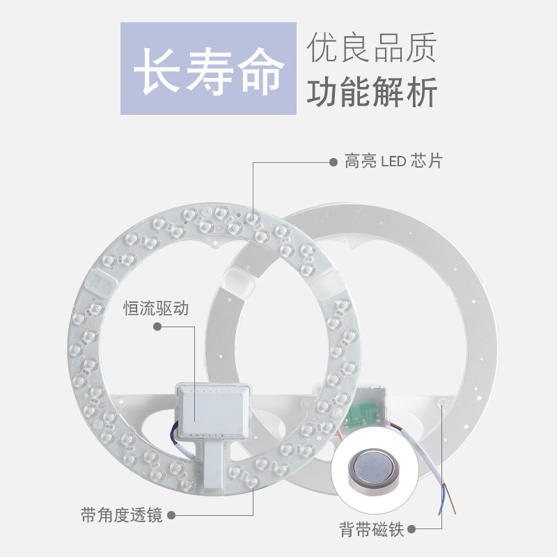 广东中山led圆形替换灯芯磁铁吸附免打孔贴片灯盘吸顶灯led光源