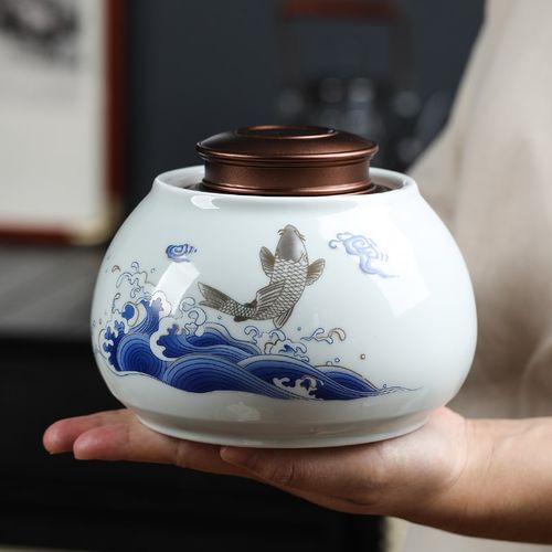 双盖茶叶罐陶瓷罐密封罐描金茶罐家用防潮罐红茶普洱茶叶包装礼盒