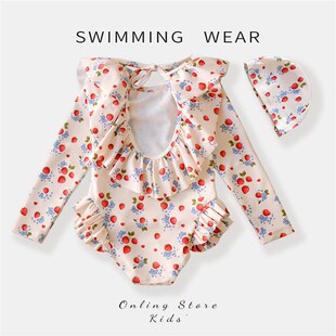 宝宝公主沙滩度假游泳衣 防晒连体泳装 泳衣女儿童2025新款 女童长袖