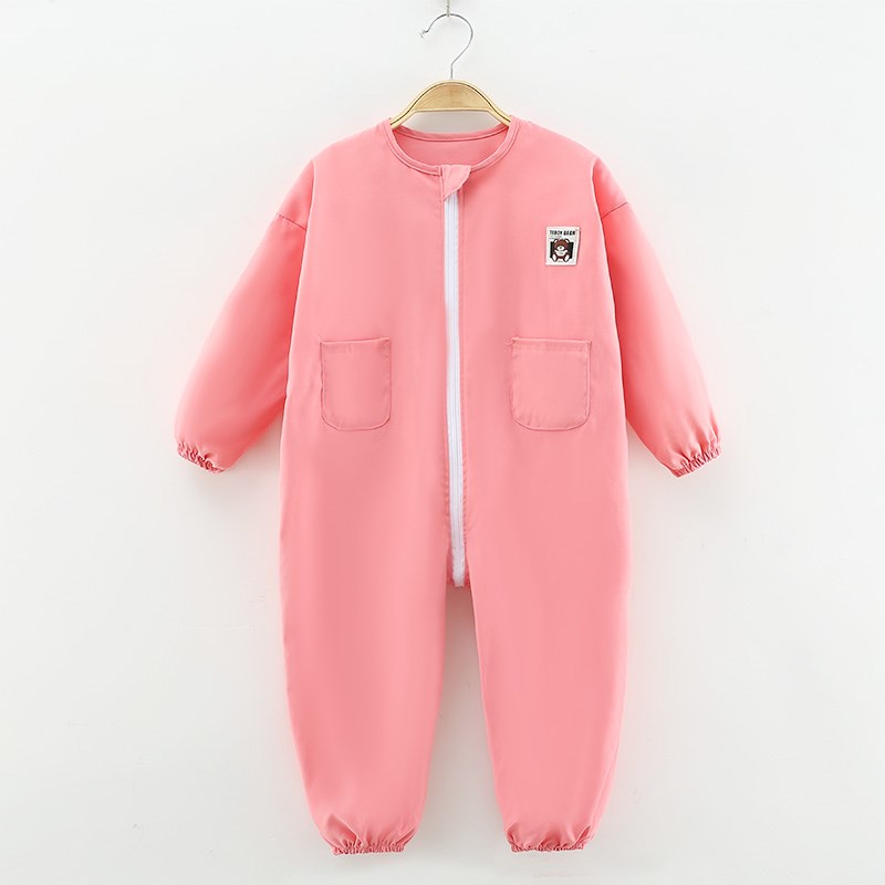 儿童连体罩衣外穿秋冬全身防水防脏婴儿爬爬服耐磨宽松拉链反穿衣