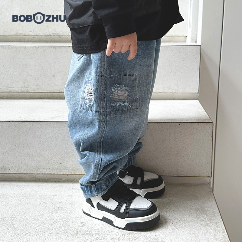 博博猪童装破洞男童牛仔裤2023新款中小童长裤宝宝百搭潮儿童裤子