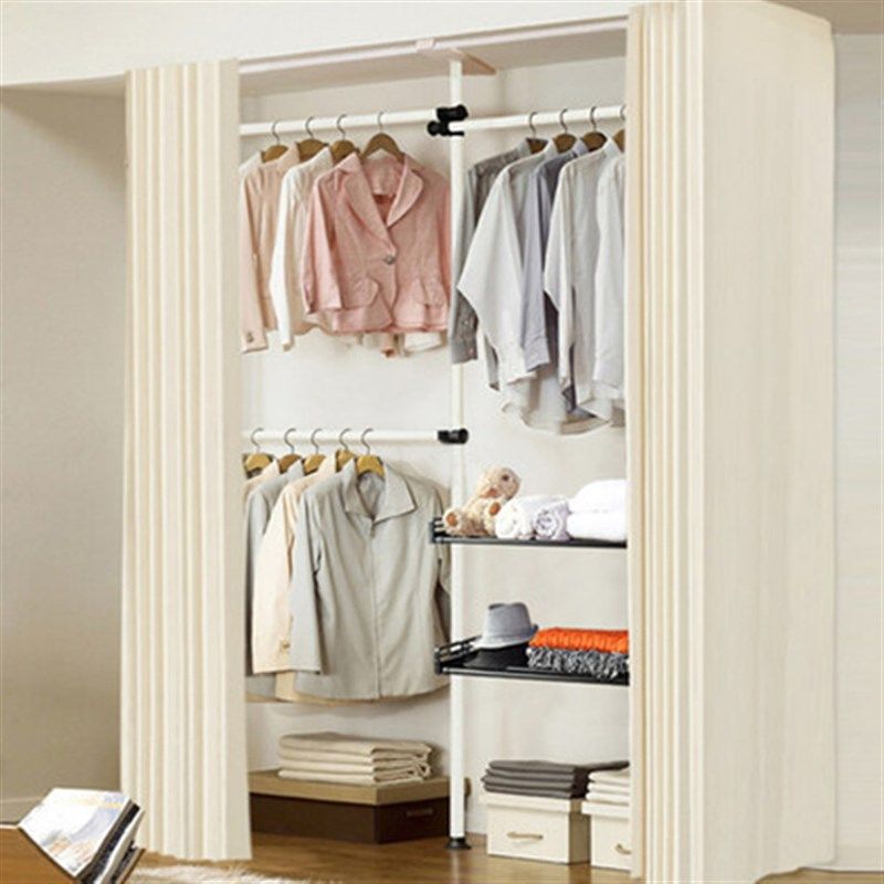 顶天立地晾衣架室内简易组装成人衣柜落地置物架家用挂衣帽架加粗