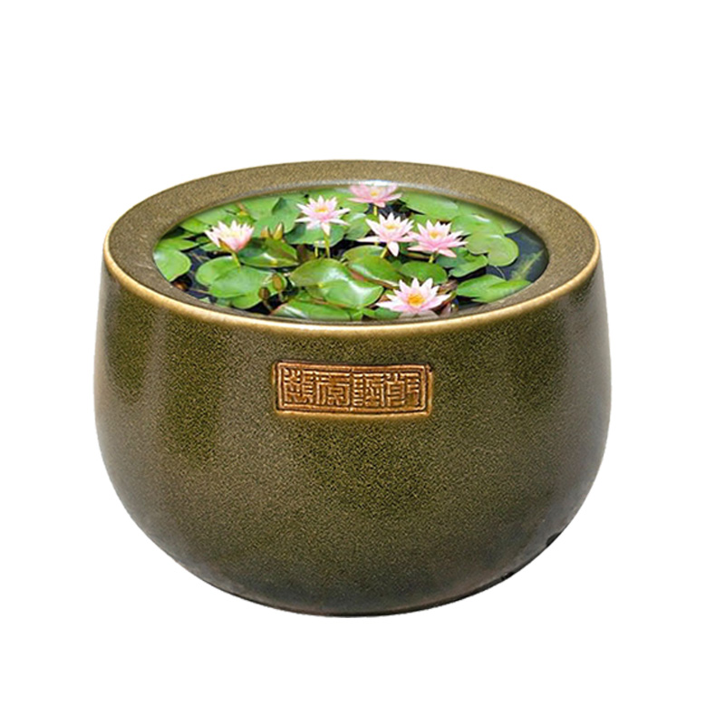 景德镇陶瓷器金鱼缸仿古茶叶末釉睡莲荷花缸中国风锦鲤养鱼特大号