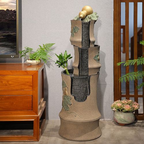 室内家居落地流水摆件新中式客厅玄关电视柜旁循环水景观招财摆设