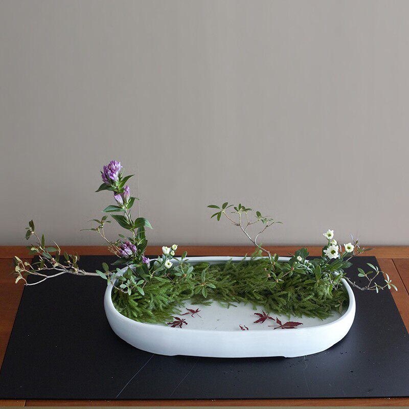 小原流花器椭圆特大小判剑山插花器日式花道插花器皿花艺禅意花盆